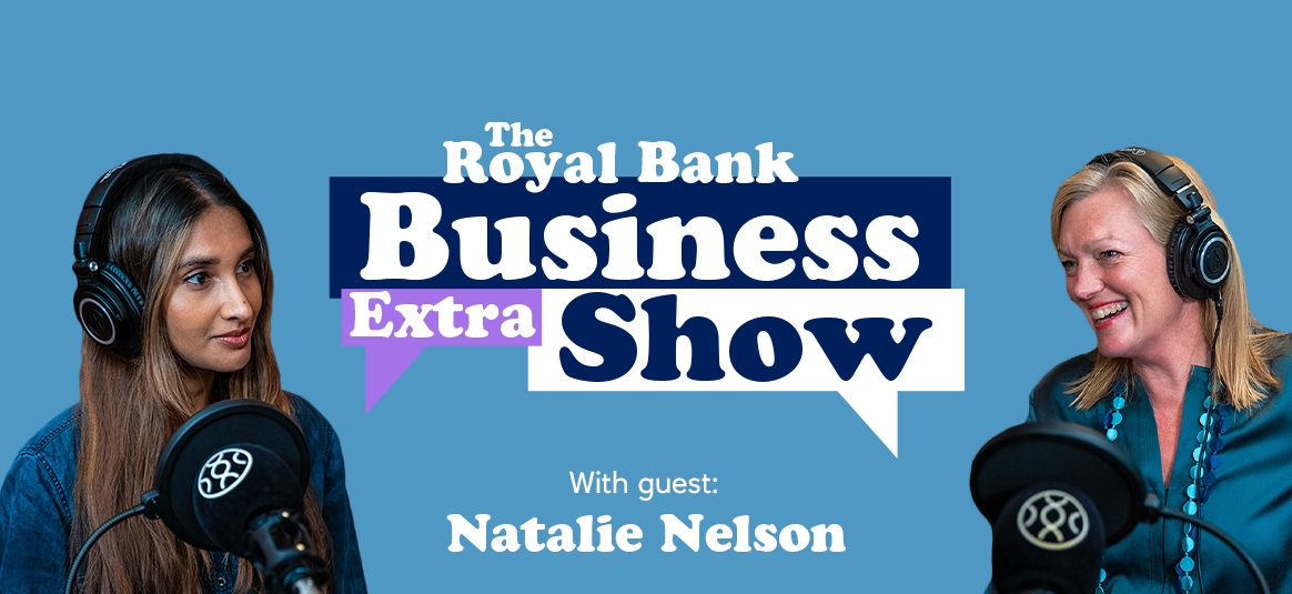 Photo of Holly Mackay and Eshita Kabra-Davies on a background illustration of The Royal Bank Business Show 